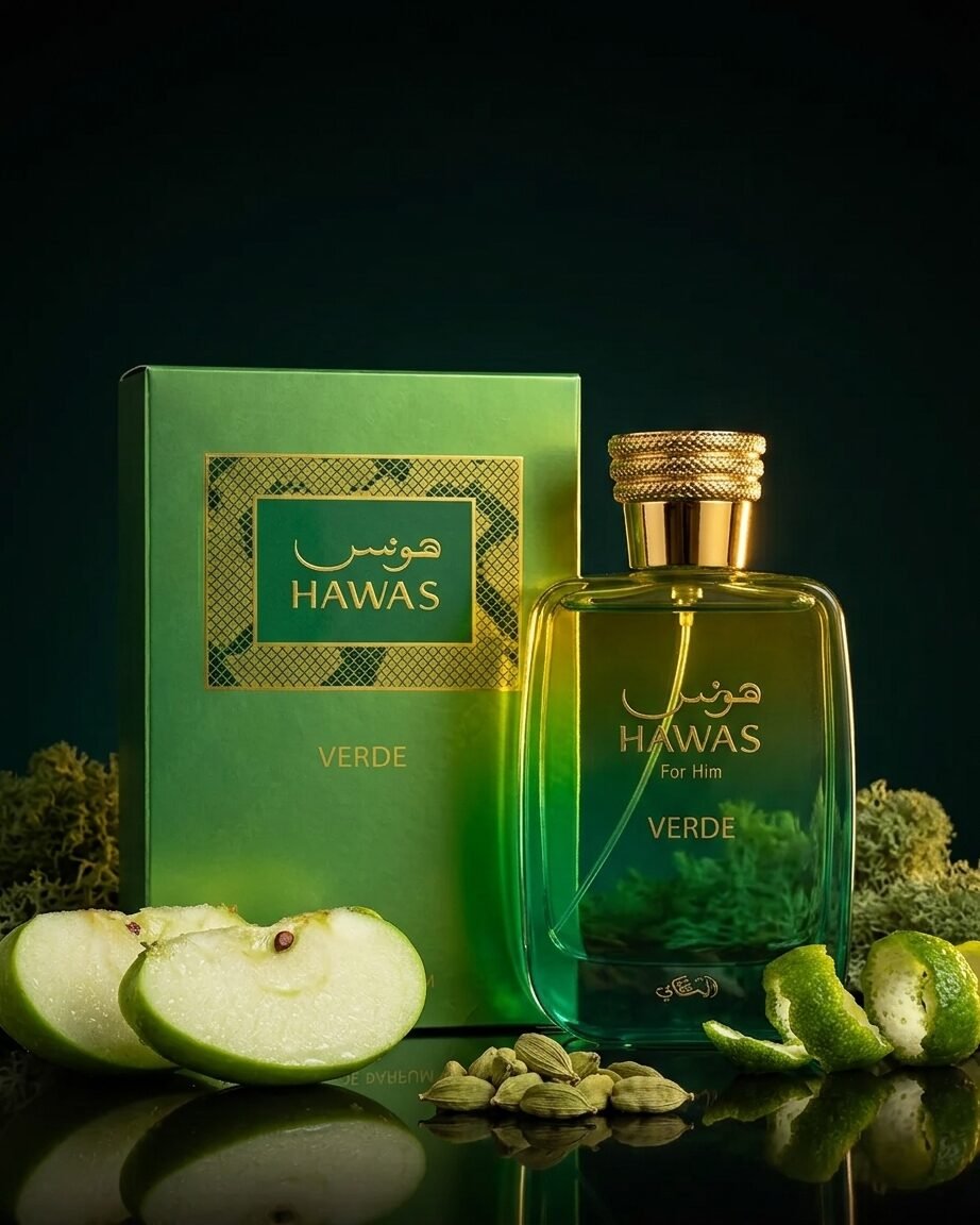 Presentación y caja del Rasasi Hawas Verde Riobamba Ecuador