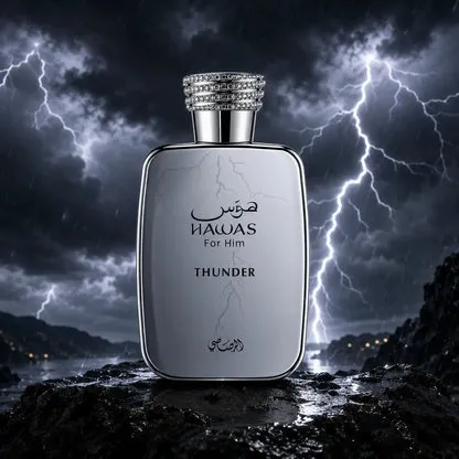 Detalle del frasco elegante Rasasi Hawas Thunder Riobamba Ecuador